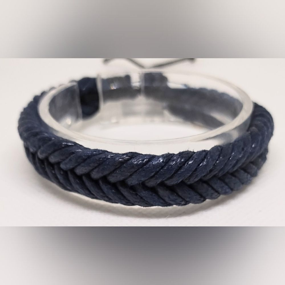 Men's bracelet leather‎ braided blue new e53